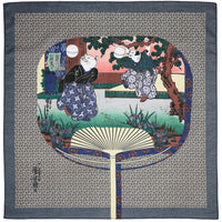 Ukiyo-e Motif Cotton Handkerchief - Grey