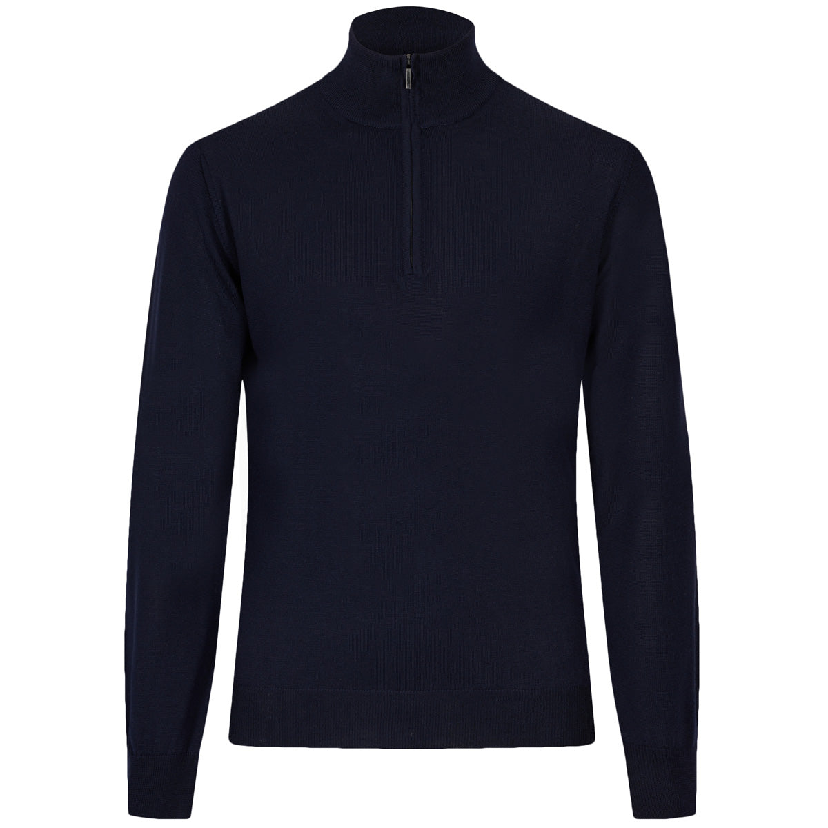 Merino Wool Zip Neck Sweater - Navy