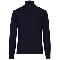 Merino Wool Zip Neck Sweater - Navy