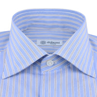 Poplin Semi Spread Shirt - White / Sky Blue - Halo Stripe