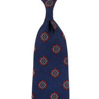 Vintage Printed Silk Tie - Navy - Hand-Rolled
