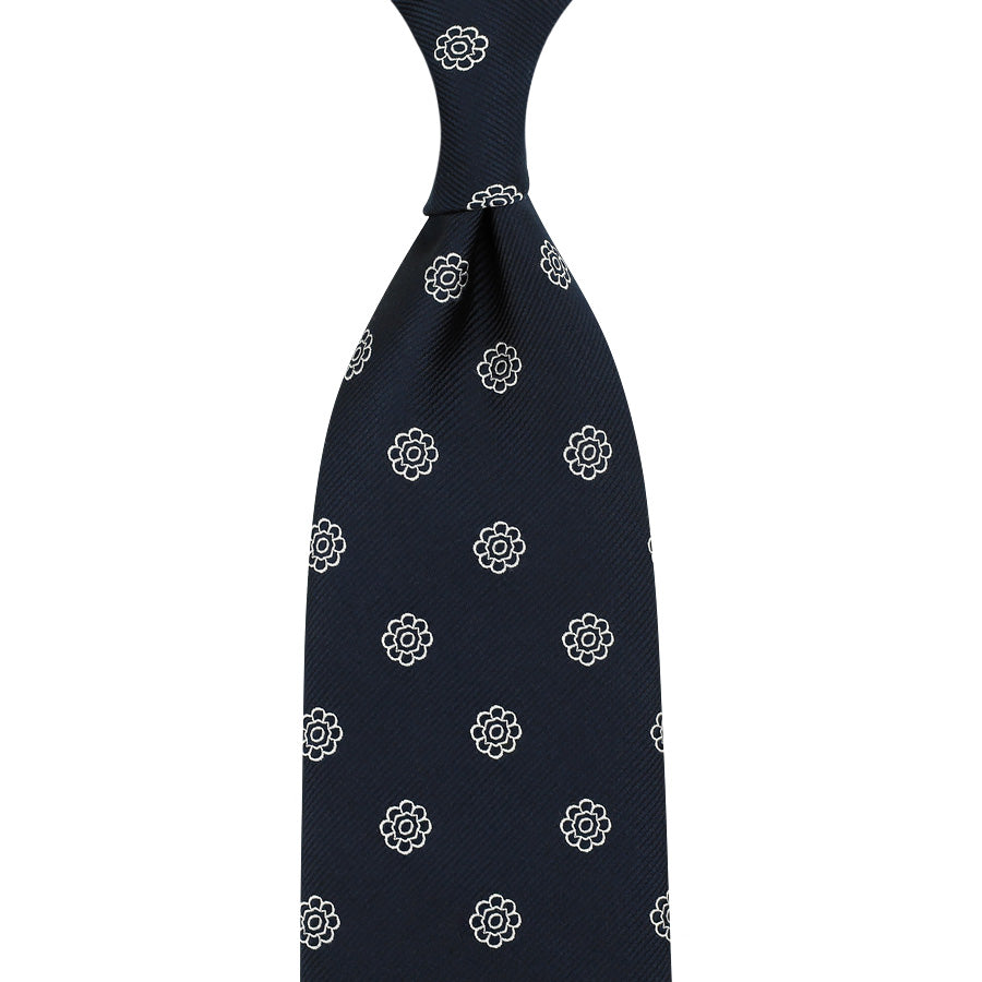 Shibumi-Flower Japanese Jacquard Silk Tie - Navy