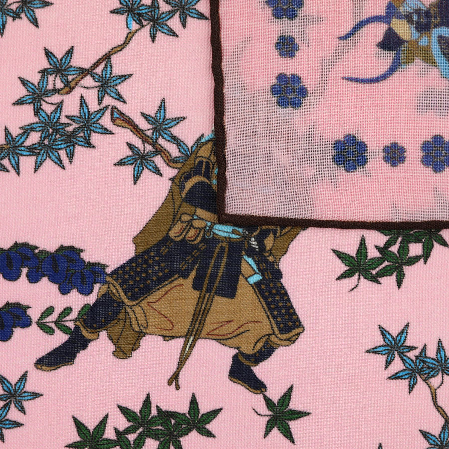 Samurai Motif Wool / Silk Pocket Square - Pink - 40x40cm