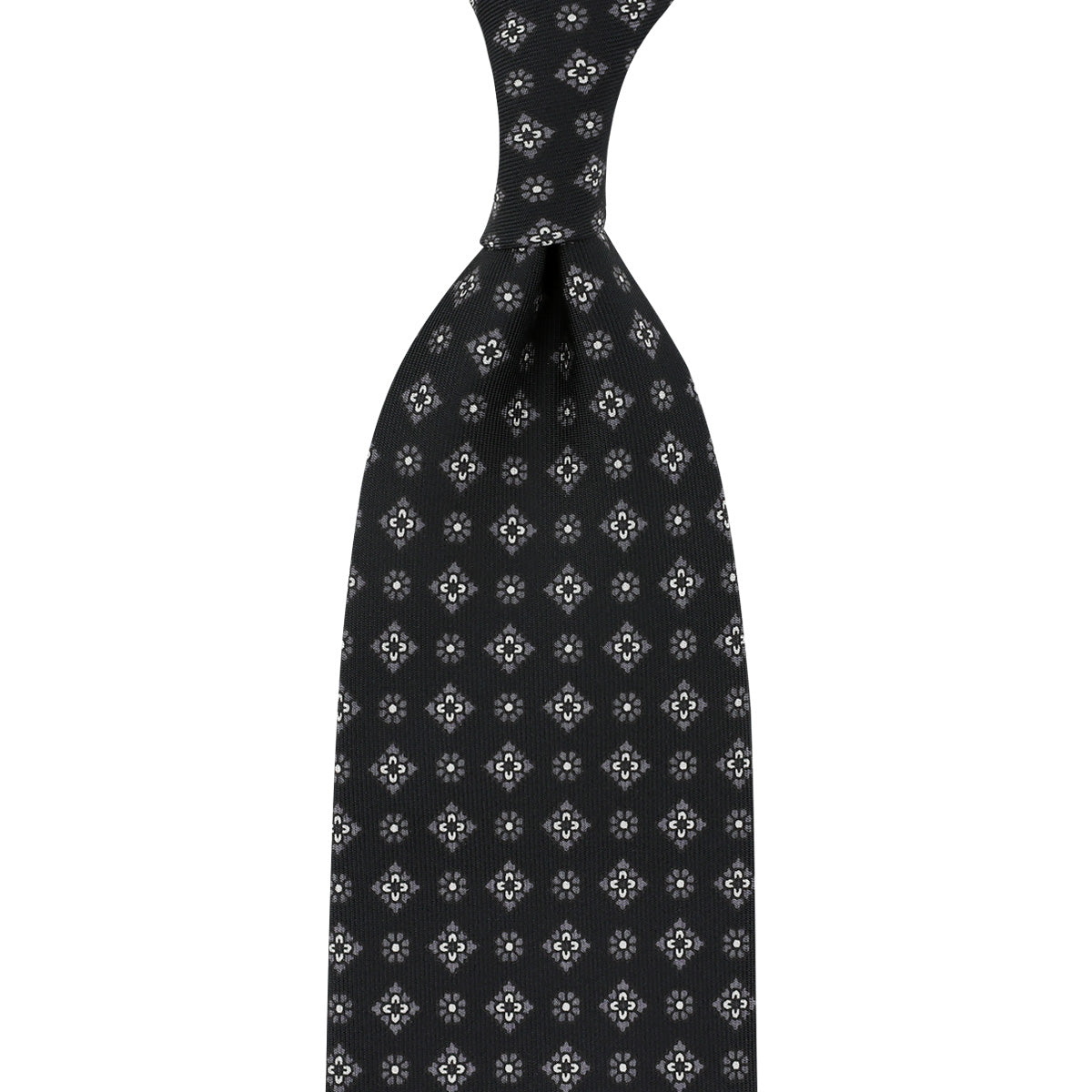 Floral Printed Silk Tie - Black - Hand-Rolled