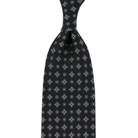 Floral Printed Silk Tie - Black - Hand-Rolled