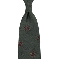 Geometrical Boucle Silk Tie - Olive - Hand-Rolled