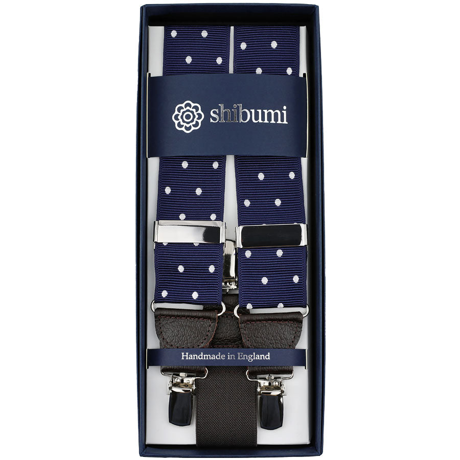 Dotted Barathea Clips Braces - Navy / White