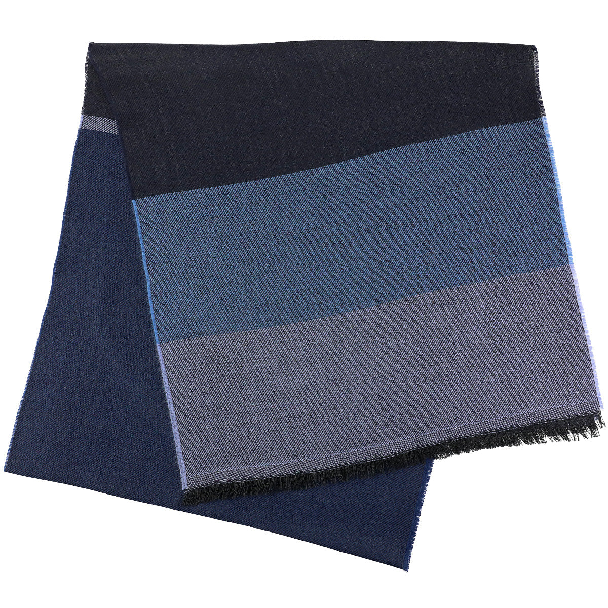 Striped Wool Scarf - Navy / Denim / Blue