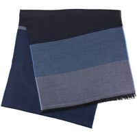 Striped Wool Scarf - Navy / Denim / Blue