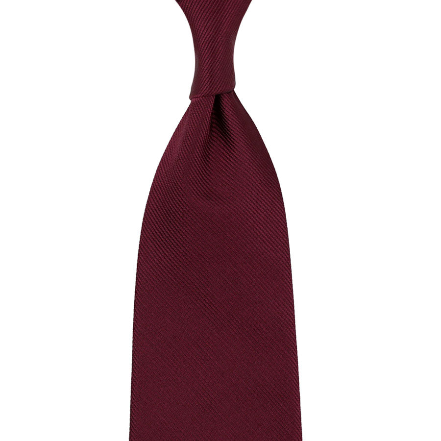 Plain Repp Silk Tie - Burgundy - Hand-Rolled