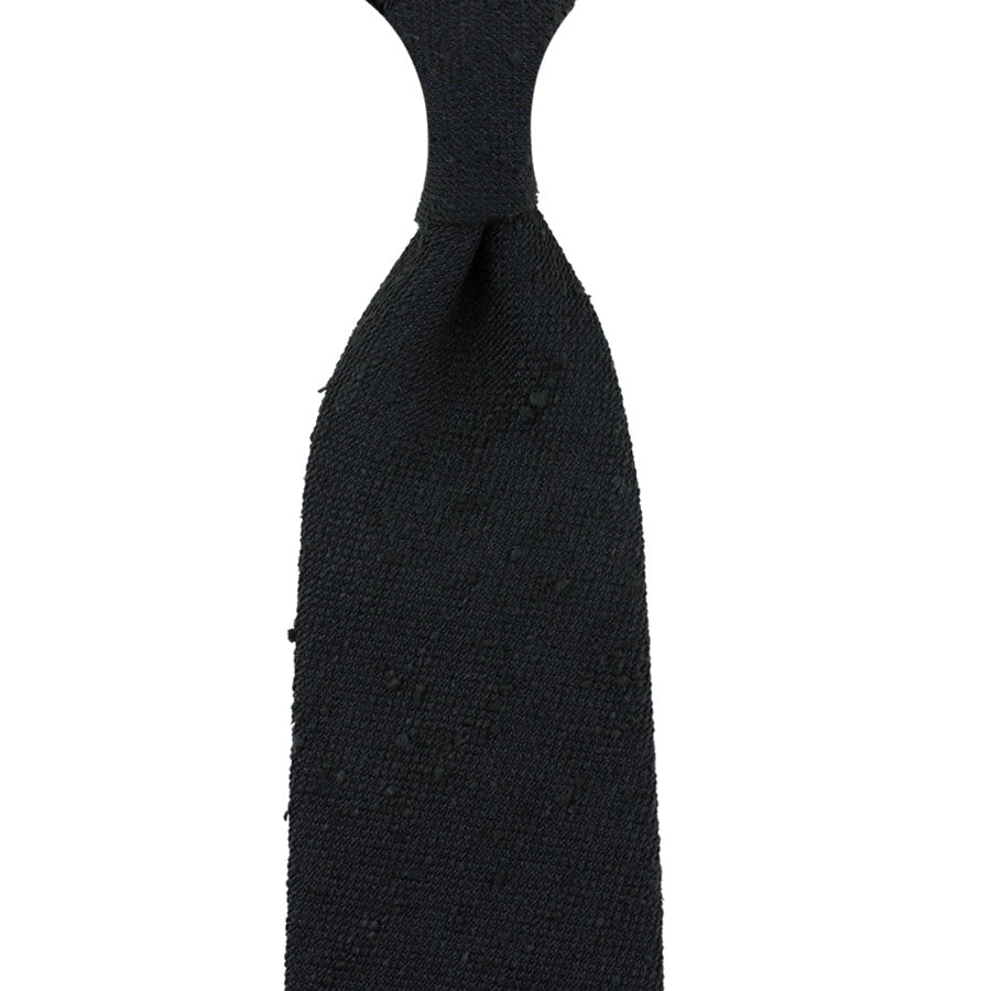 Plain Shantung Silk Tie - Black - Hand-Rolled