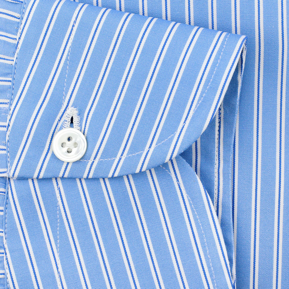 Poplin Semi Spread Shirt - Blue - Halo Stripe