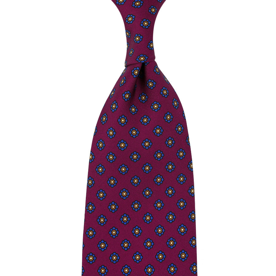 Shibumi-Flower Printed Silk Tie - Berry - Hand-Rolled