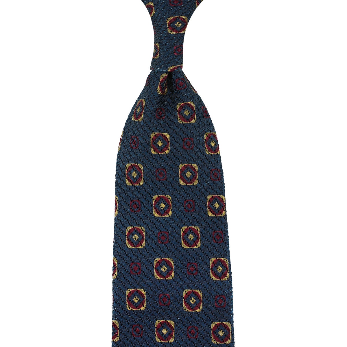 Printed Grossa Grenadine Silk Tie - Navy - Hand-Rolled