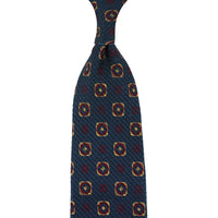 Printed Grossa Grenadine Silk Tie - Navy - Hand-Rolled