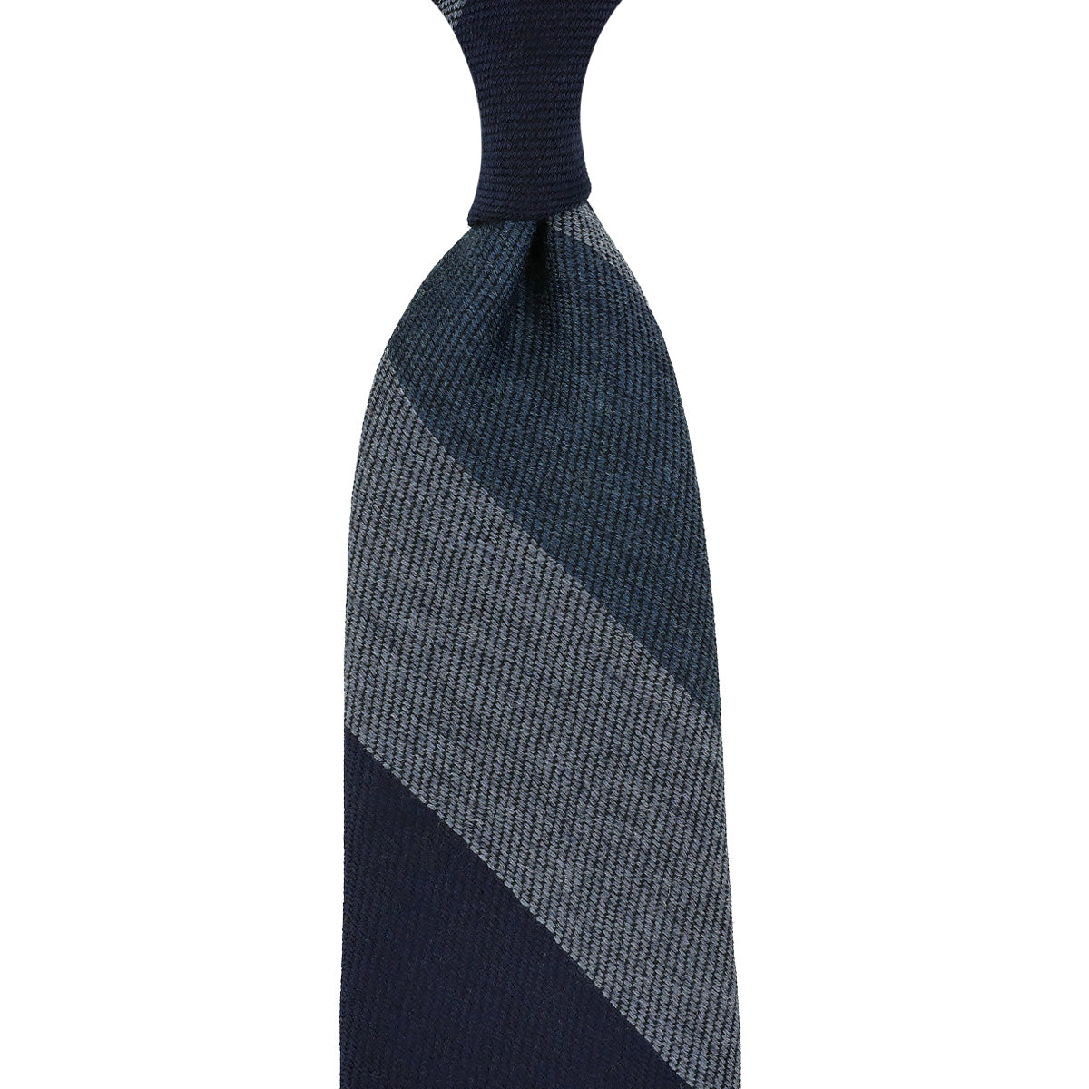 Striped Wool Tie - Navy / Denim / Grey - Hand-Rolled