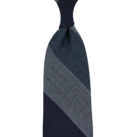Striped Wool Tie - Navy / Denim / Grey - Hand-Rolled