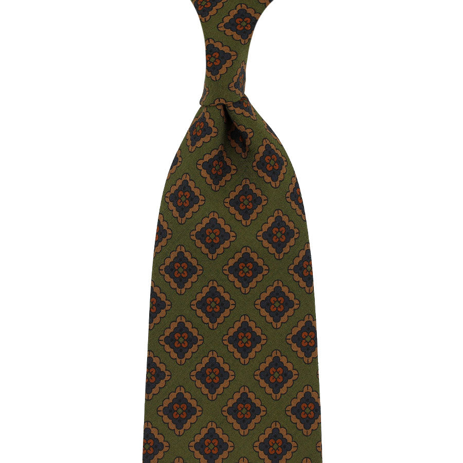 Copper Madder Silk Tie - Olive - Hand-Rolled