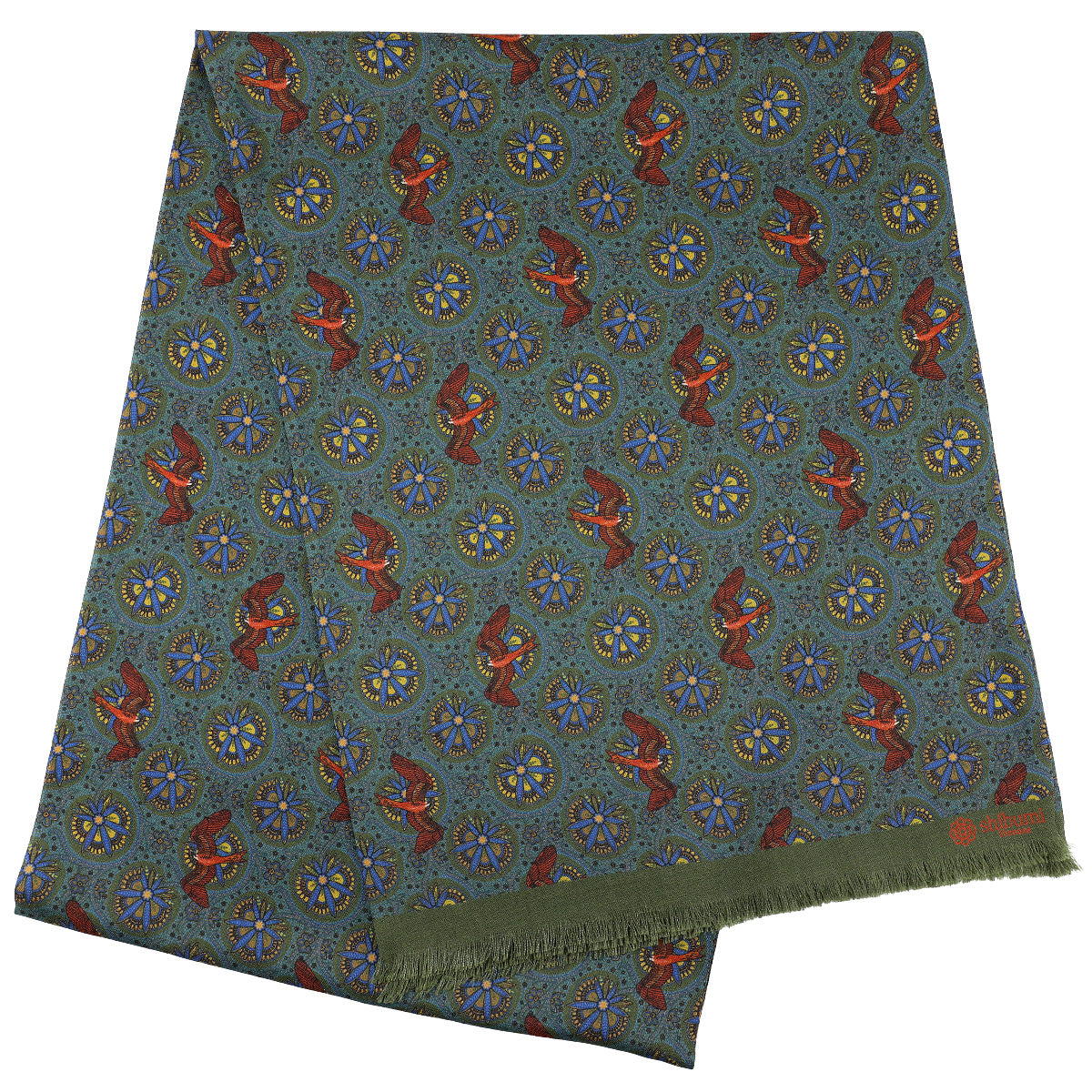 Animal Printed Wool / Silk Scarf - Green