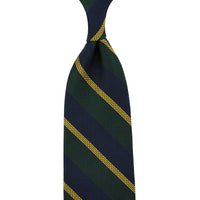 Striped Fina Grenadine Silk Tie - Navy / Forest / Yellow