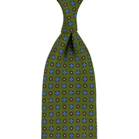 50oz Floral Printed Silk Tie - Olive - Hand-Rolled