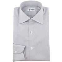 Poplin Semi Spread Shirt - White / Light Grey - Hairline Stripe