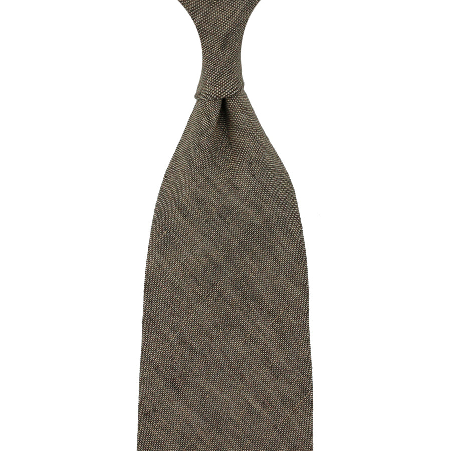 Vintage Italian Linen Tie - Brown - Hand-Rolled