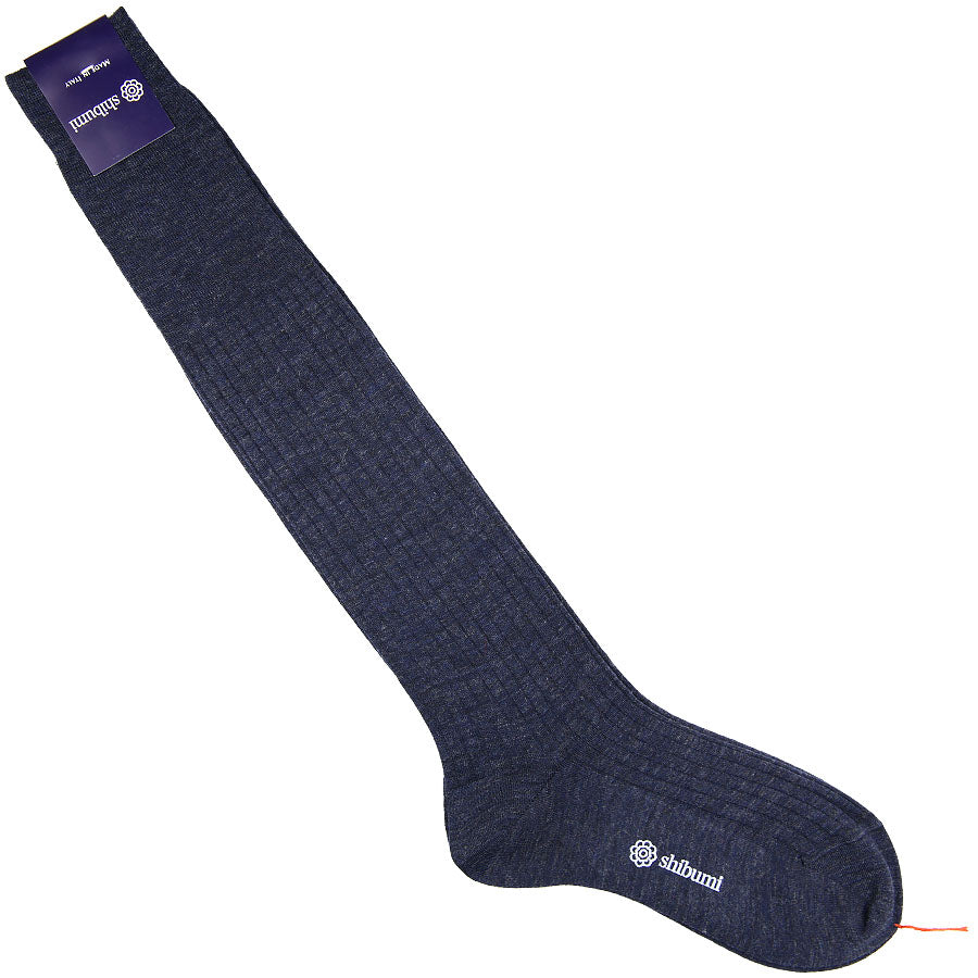 Knee Socks - Ribbed - Light Navy - Wool