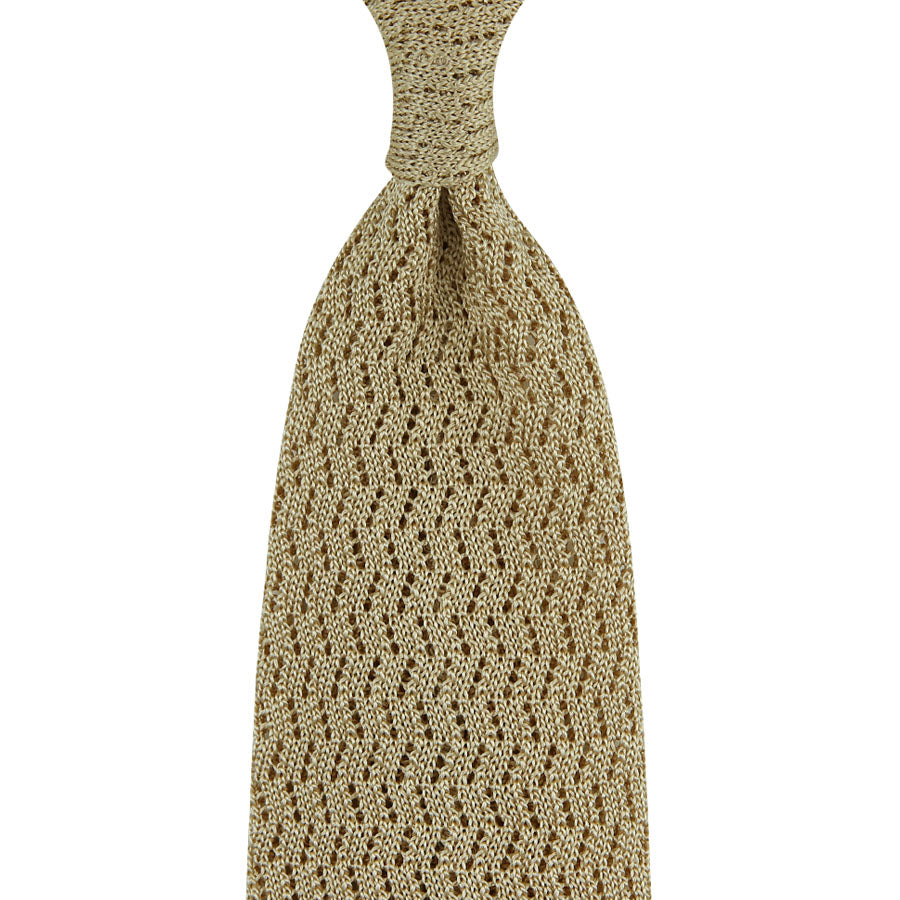 Zigzag Silk Knit Tie - Beige
