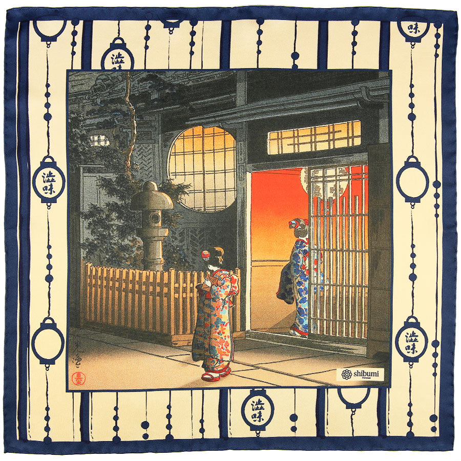 Ukiyo-e Silk Pocket Square - Miyagawacho - 40x40cm