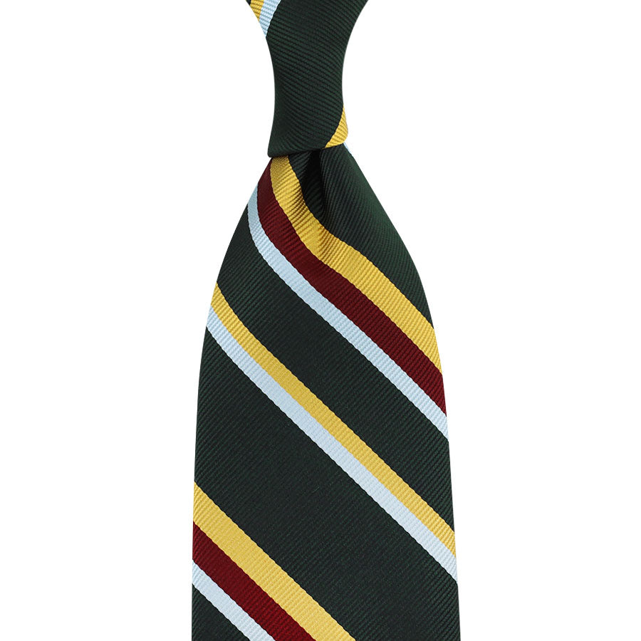 Japanese Repp Stripe Silk Tie - Forest / Burgundy / Yellow / Sky