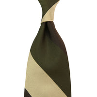 Triple Block Stripe Silk Tie - Brown / Olive / Beige - Handrolled