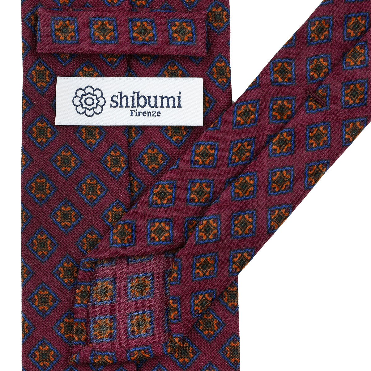 Floral Printed Wool Challis Tie - Wine - Hand-Rolled