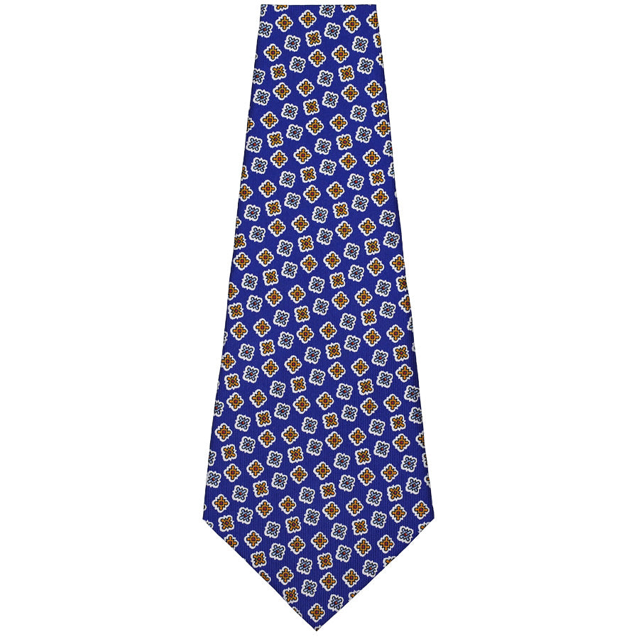 Floral Printed Silk Bespoke Tie - Blue