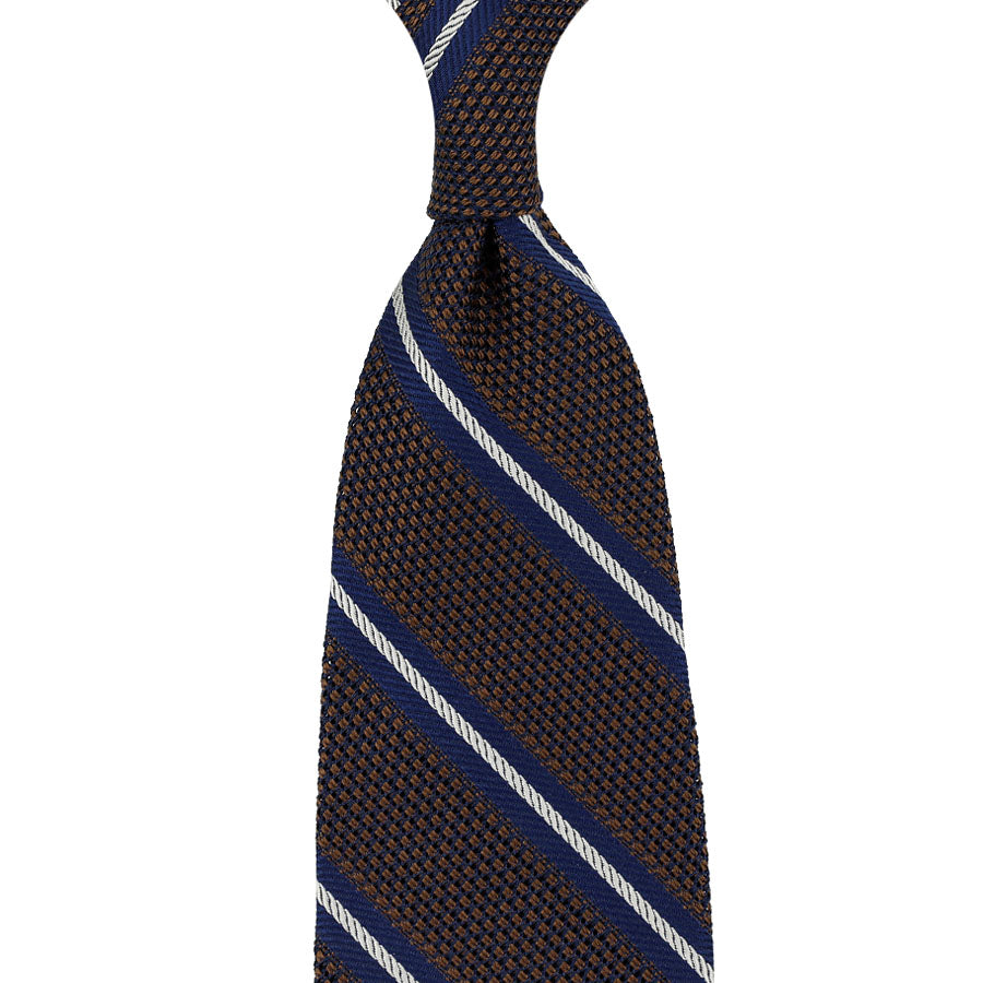 Striped Fina Grenadine Silk Tie - Brown - Hand-Rolled