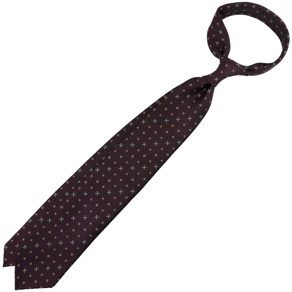 Floral Printed Silk Tie - Eggplant - Hand-Rolled