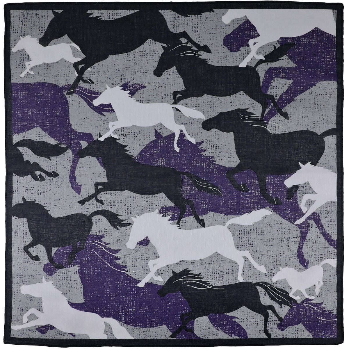 Horse Motif Cotton Handkerchief - Grey / Purple