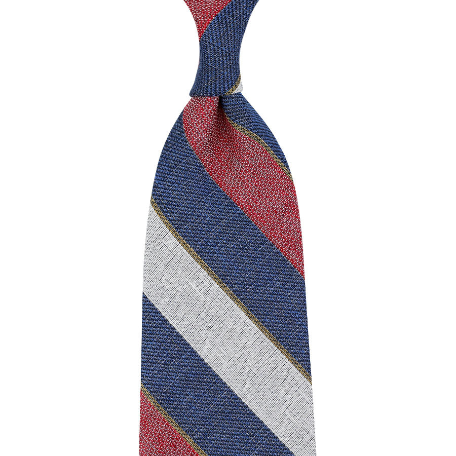 Striped Cotton / Silk / Linen Tie - Ivory / Navy / Red
