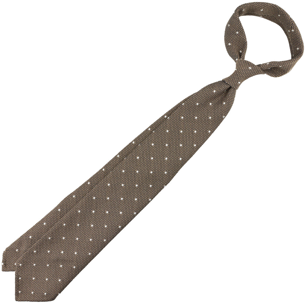 Dotted Wool/Silk Grenadine Tie - Beige - Hand-Rolled