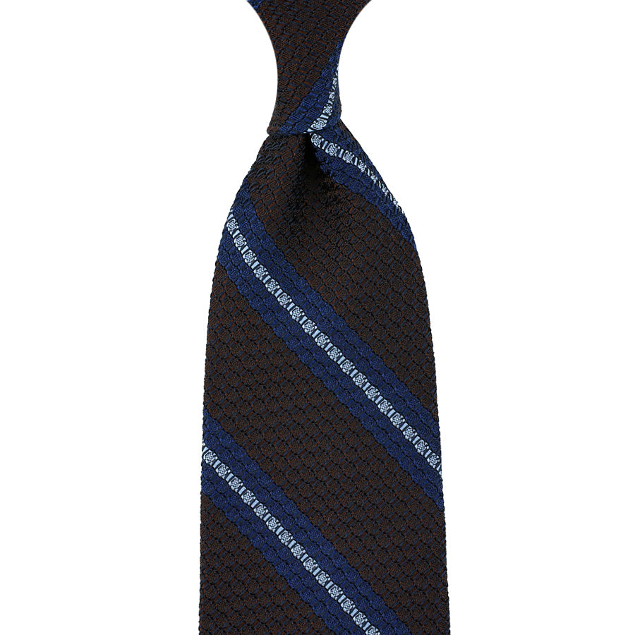 Striped Grossa Grenadine Silk Tie - Chocolate / Sky / Blue