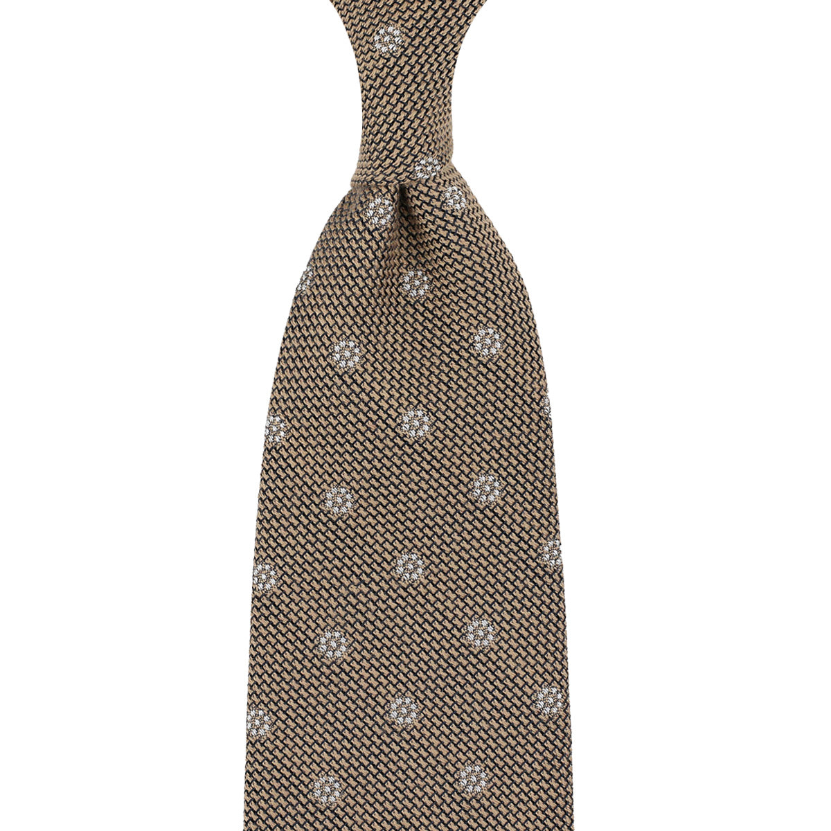 Floral Cashmere / Silk Grenadine Tie - Beige - Hand-Rolled