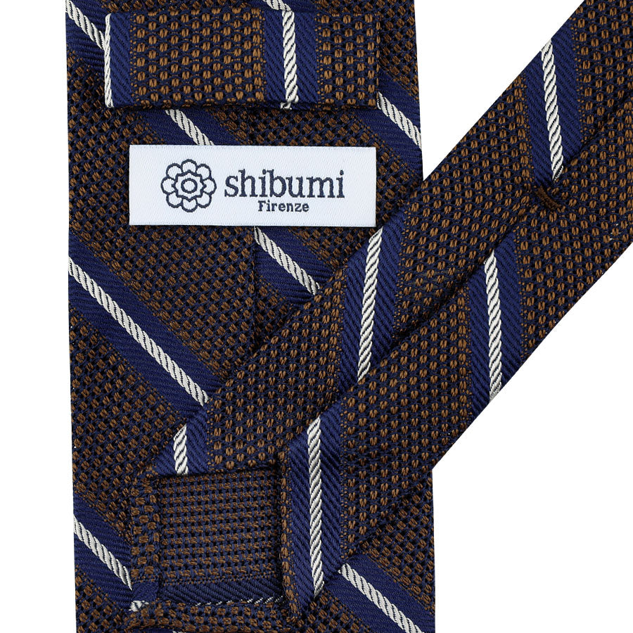 Striped Fina Grenadine Silk Tie - Brown - Hand-Rolled