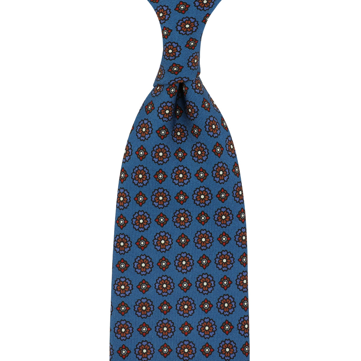 Floral Printed Silk Tie - Air Force Blue - Hand-Rolled