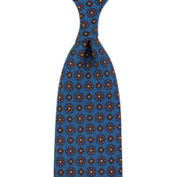 Floral Printed Silk Tie - Air Force Blue - Hand-Rolled