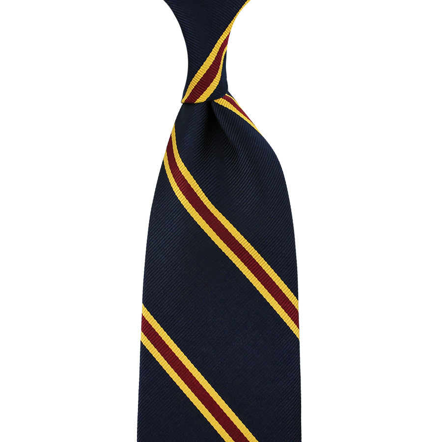 Japanese Repp Stripe Silk Tie - Navy - Hand-Rolled