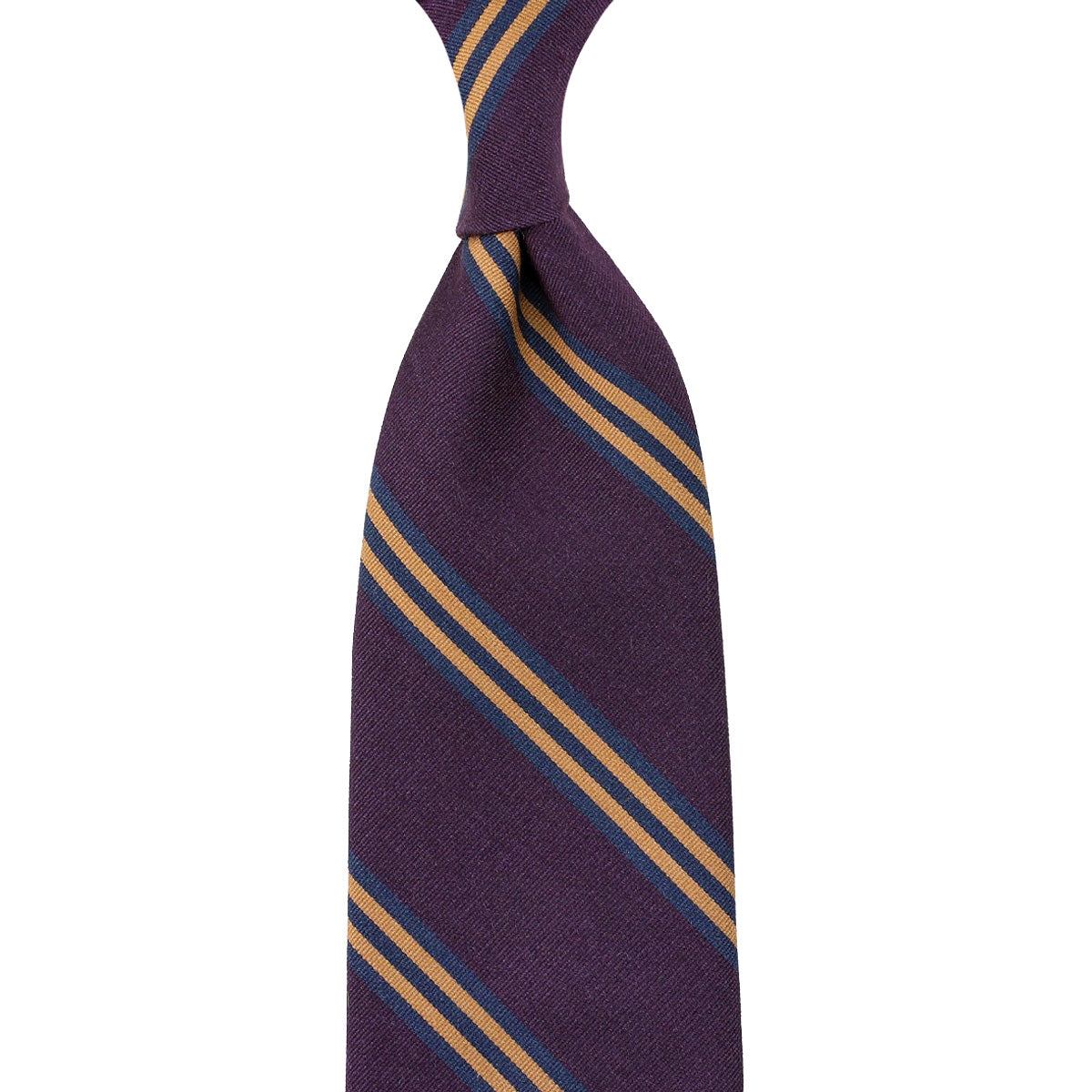 Mogador Striped Silk / Cotton Tie - Eggplant - Hand-Rolled