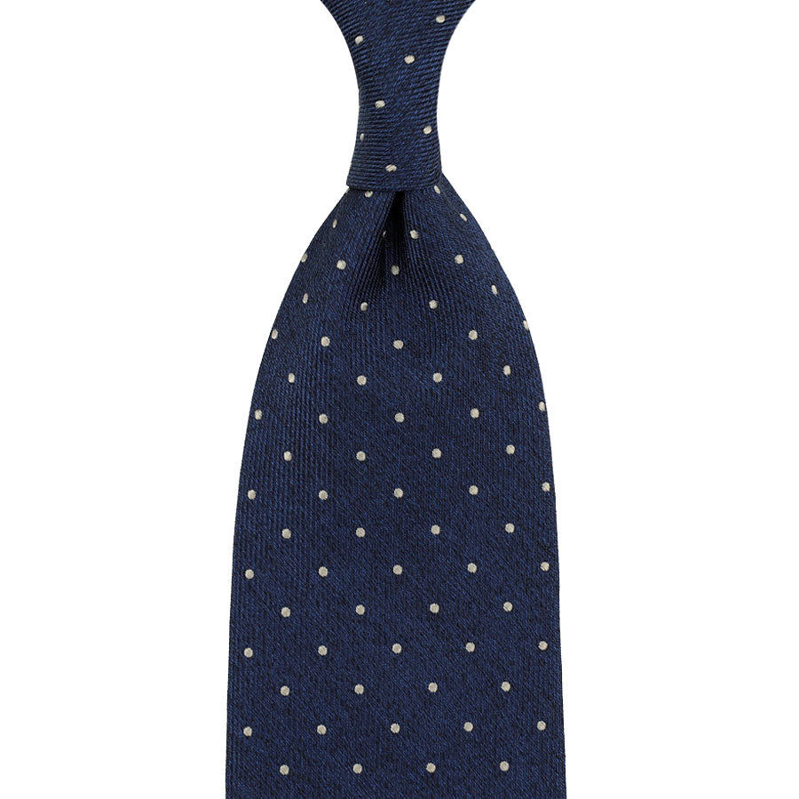 Dotted Jacquard Silk Tie - Navy - Hand-Rolled