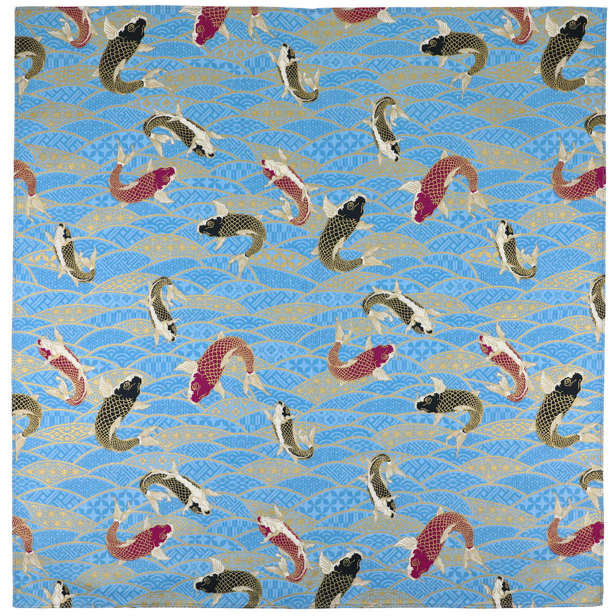 Koi Motif Cotton Handkerchief - Sky Blue