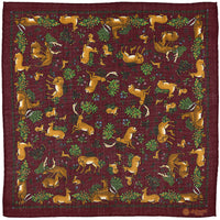 Animal Motif Wool / Silk Pocket Square - Burgundy - 40x40cm