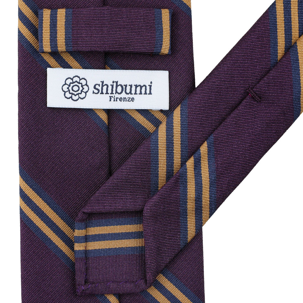Mogador Striped Silk / Cotton Tie - Eggplant - Hand-Rolled